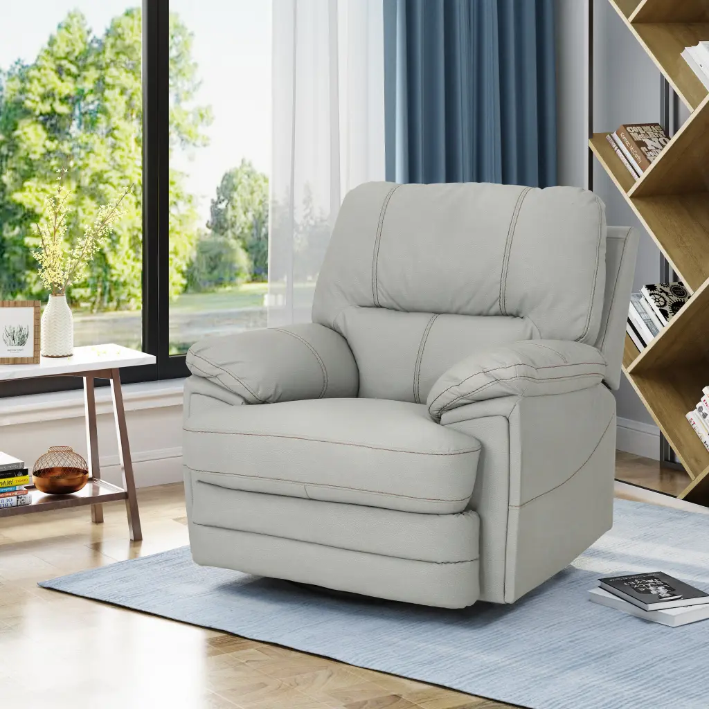 39.5 Inch Wide Faux Leather Power Swivel Quality Recliner Light Grey PU nh-ocean furniture