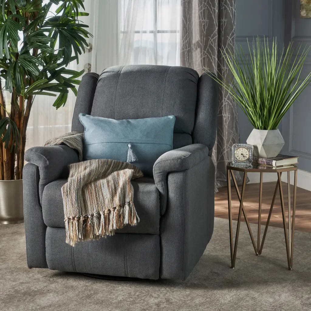 Charcoal Fabric Glider Recliner Swivel Manual Reclining Chair nh-ocean furniture
