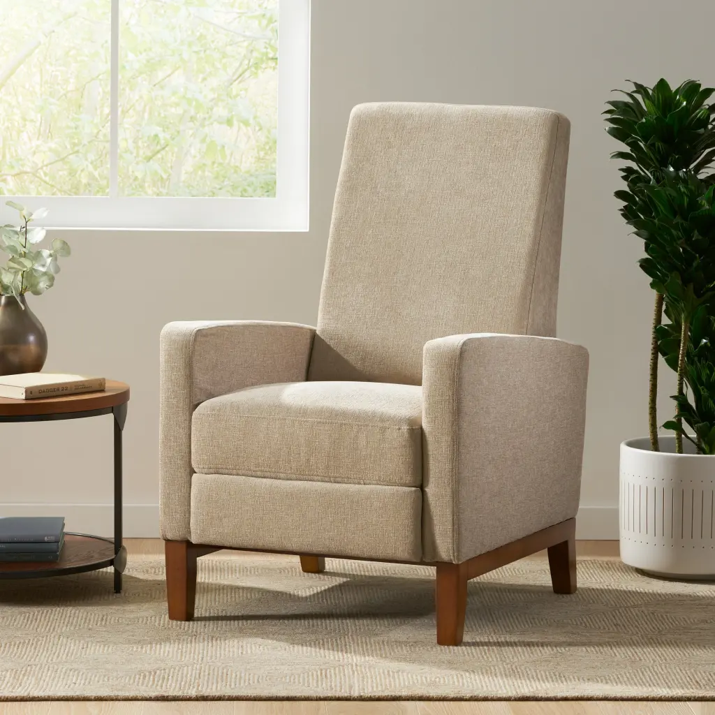 27 Inch Wide Wood Hand Manual Club Recliner Sand Fabric nh-ocean furniture