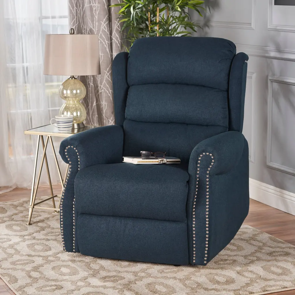 Power Recliner Navy Blue Fabric Living Room Reclining Chair USB Port nh-ocean furniture