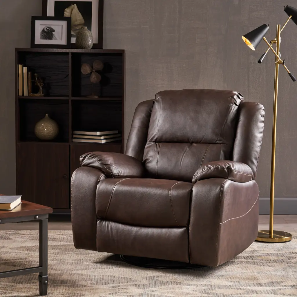39 Wide Faux Leather Manual Swivel Quality Recliner Dark Brown Pu nh-ocean furniture