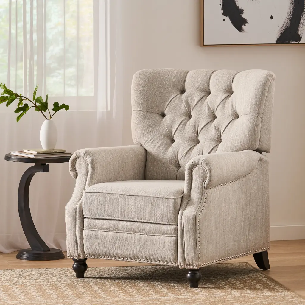 Beige Fabric Recliner Chair Living Room Comfortable Seating nh-sunfay