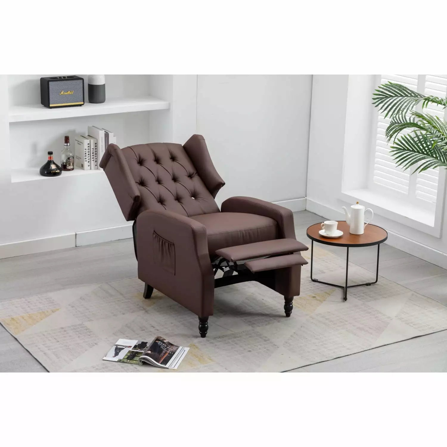 Brown PU Leather Recliner Chair Rubberwood Frame Living Room Ponnky