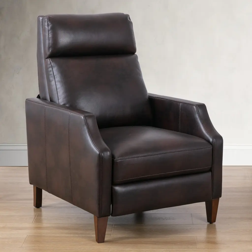 Biscoe Push Back Recliner Burnished Brown Foam PU Leather Lounge Chair ridgecrest home
