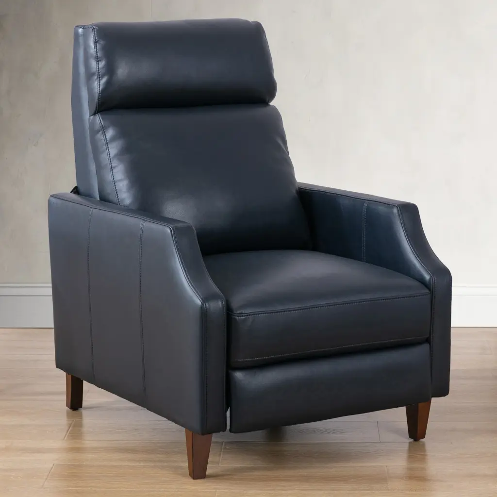 Biscoe Push Back Recliner Midnight Blue PU Leather ridgecrest home
