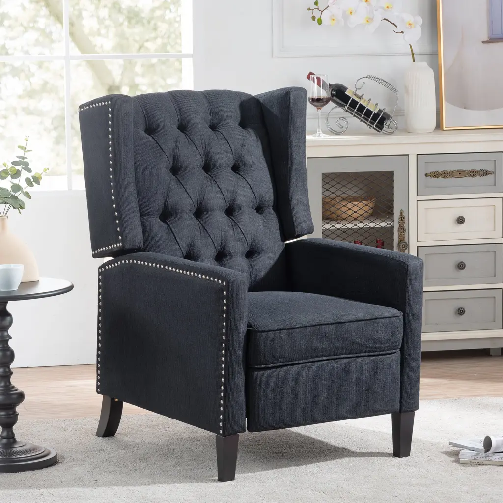 27.16 Wide Manual Wing Chair Recliner Black Fabric rnb