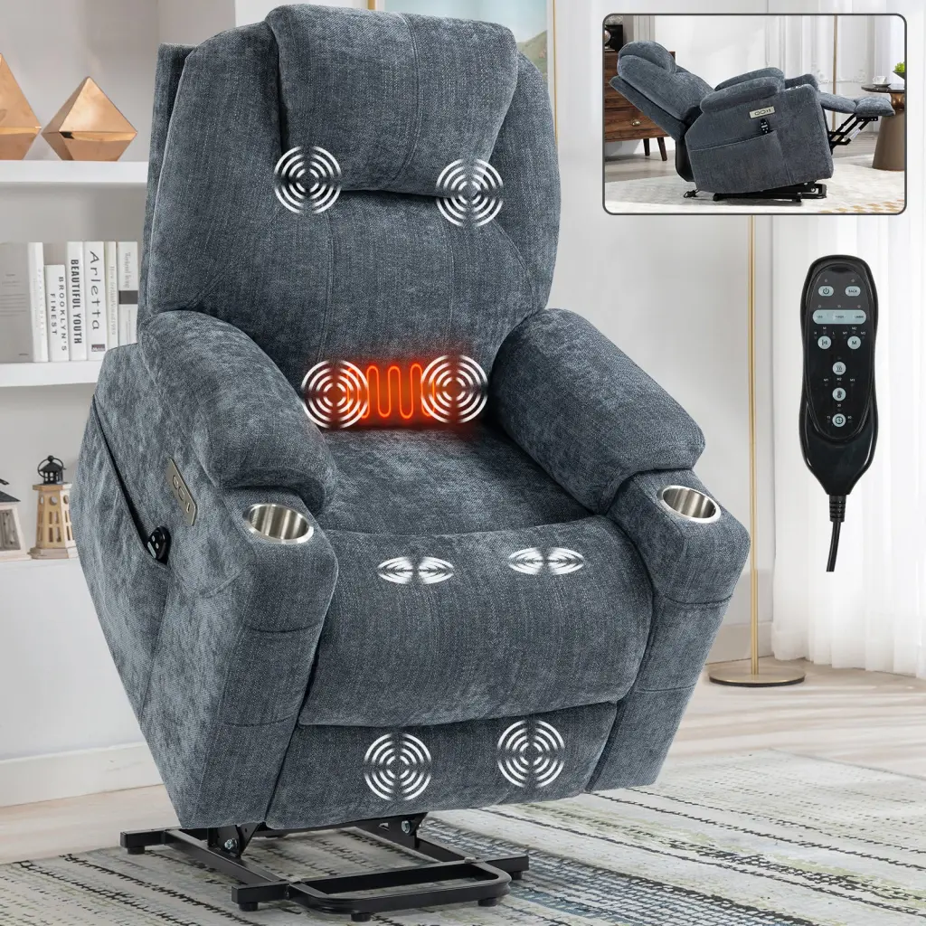 Up to 350 Lbs Chenille Power Lift Recliner Chair Heavy Duty Motion Mechanism rnb