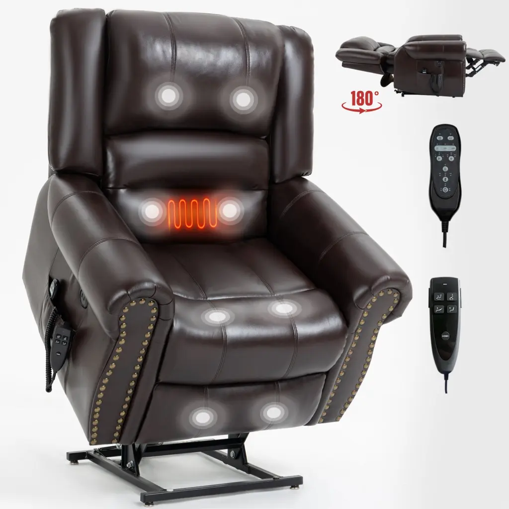 Power Lift Recliner Chair Heat Massage Dual Motor Infinite Position Up rnb