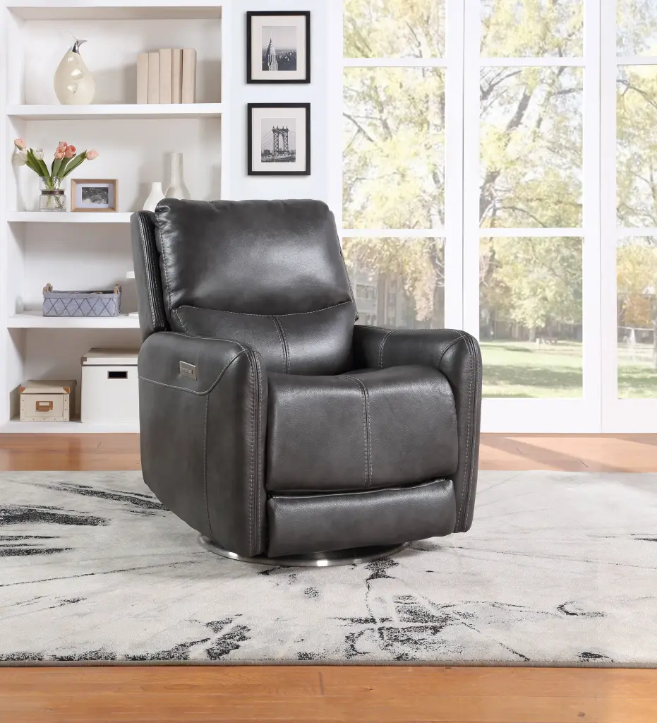 Elegant Triple Power 360 Swivel Recliner Pencil Arms Power Footrest Living Room Chair steve silver furniture