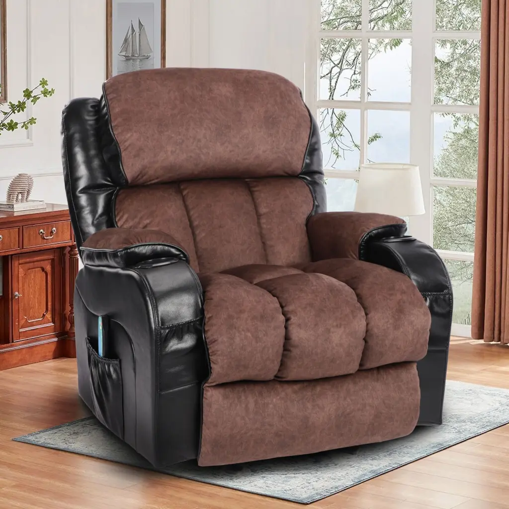 Recliner Chair Living Room Rocking Function and Side Pocket Black Comfort vanbow