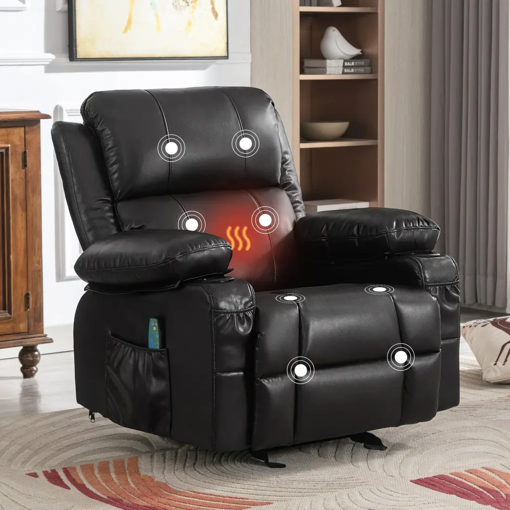 Recliner Chair Rocking Chairs Adults 2 Cup Holders USB Charging Port vanbow