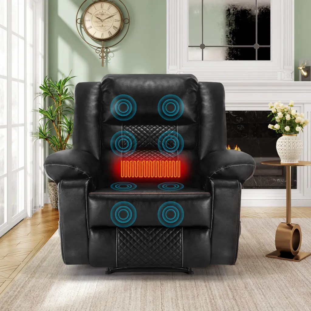 Leather Massage Recliner Chair Manual Living Room Reclining Sofa Black w1403