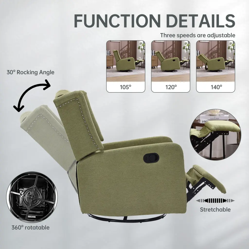 Coolmore Rocking Recliner Chair 360 Degree Swivel Nursery Rocking Chair Footrest w1539 coolmore