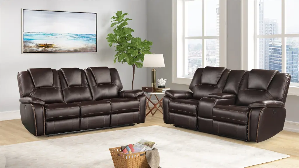 Hong Kong 2 Piece Power Reclining Sofa Set Faux Leather galaxy home furnishings