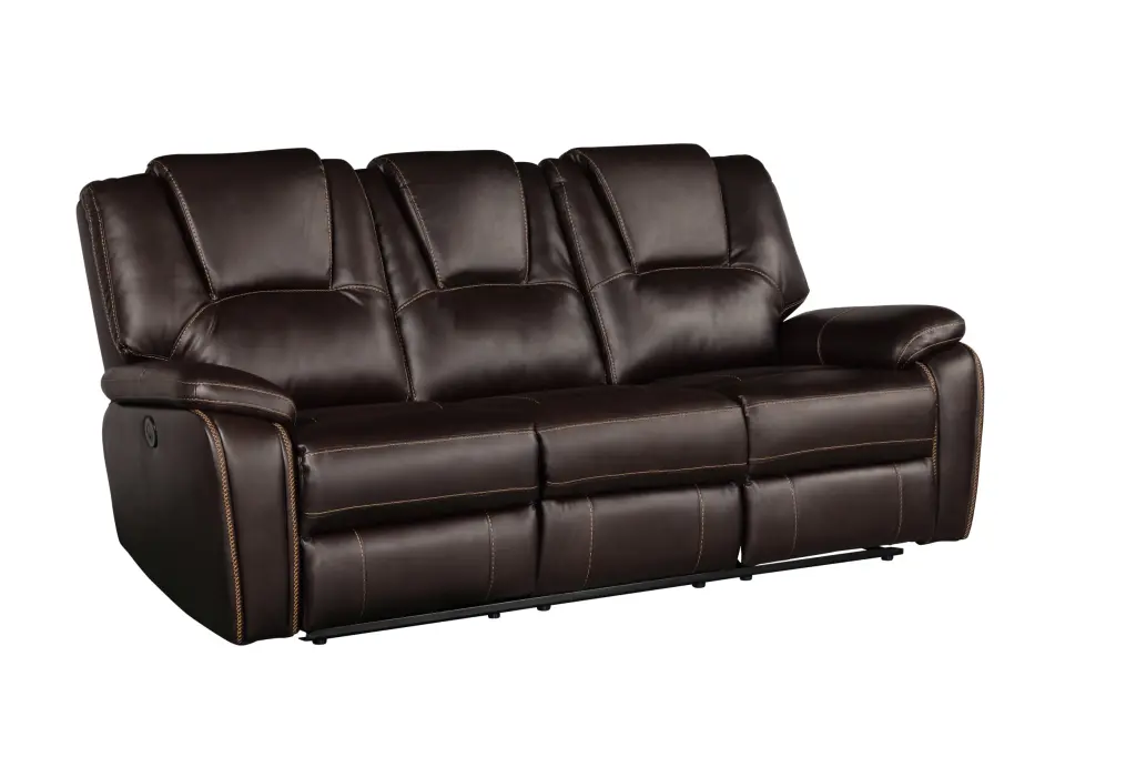 Hong Kong Power Reclining Sofa Brown Faux Leather Living Room Furniture galaxy home furnishings