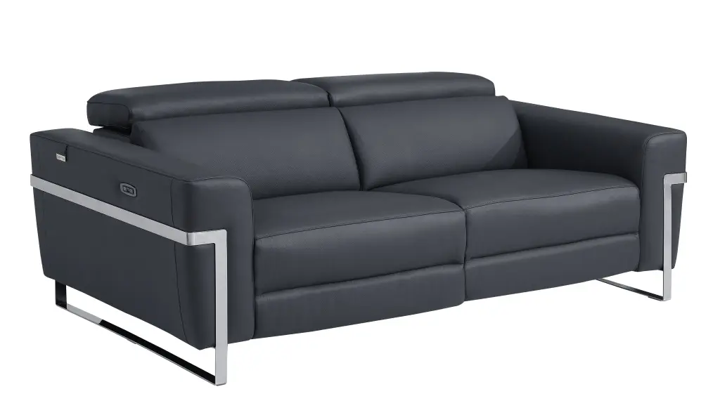 Top Grain Italian Leather Sofa Power Recliner Dark Grey Foam Leather global united