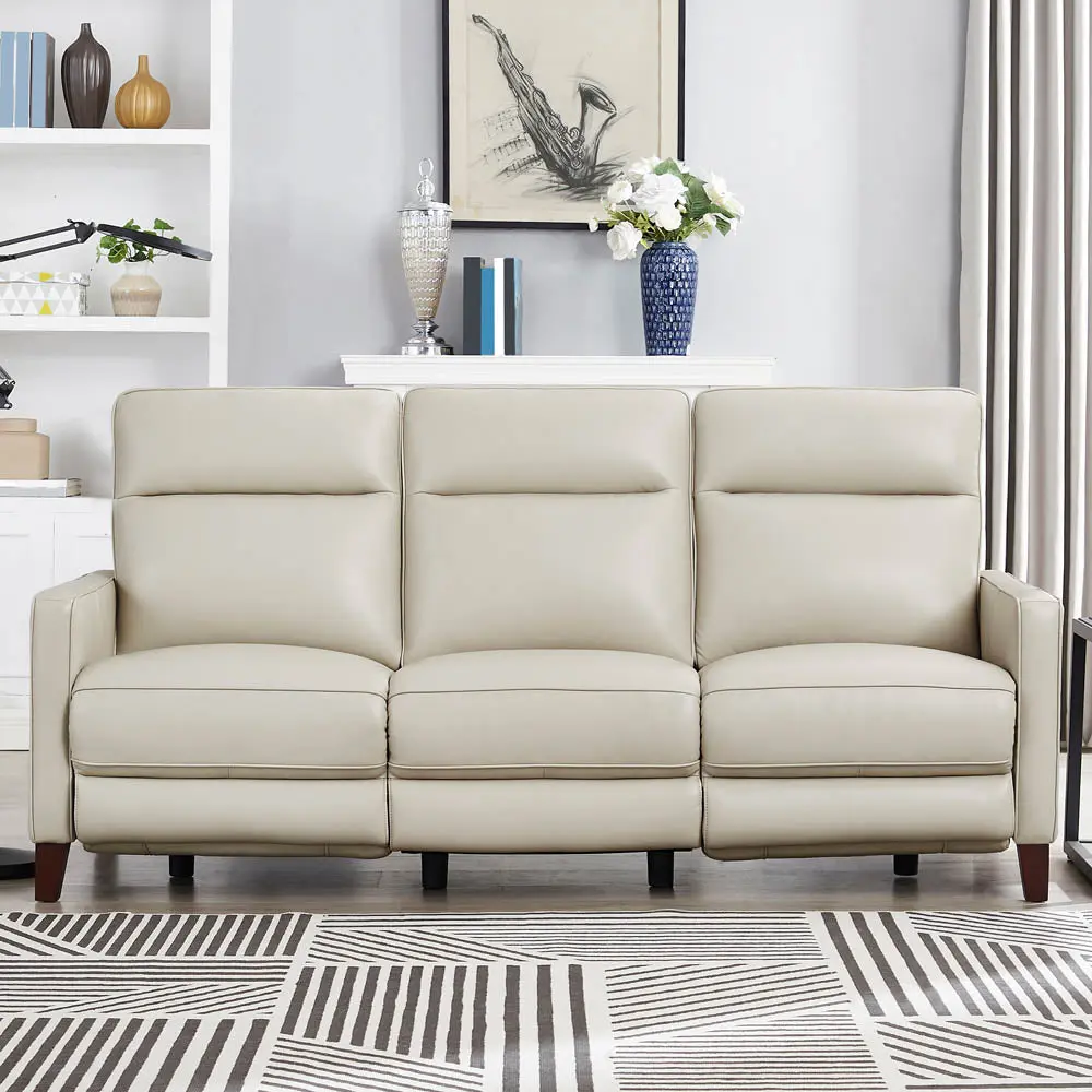 Ashby Power Headrest Zero Gravity Reclining Sofa Beige Authentic Leather hydeline furniture