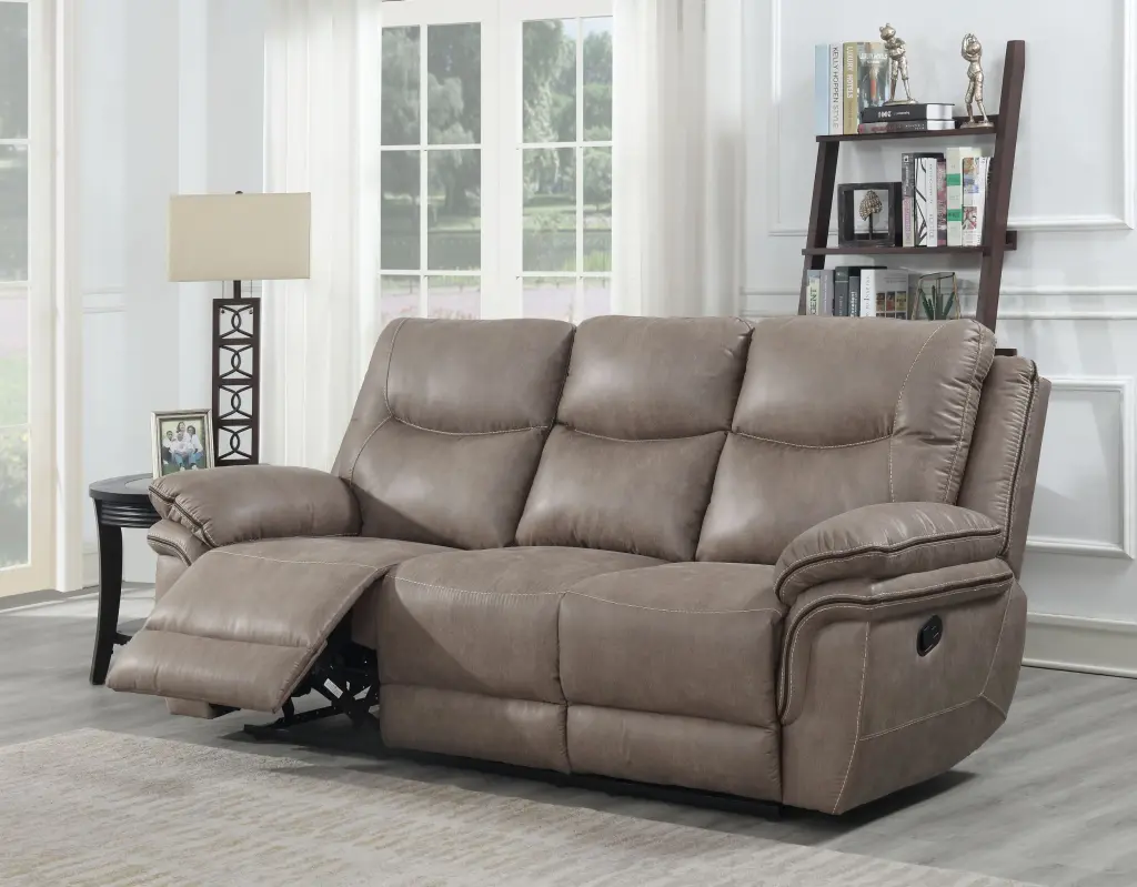 Isabella Recliner Sofa Sand Light Brown Faux Leather 3 Seat Living Room steve silver furniture