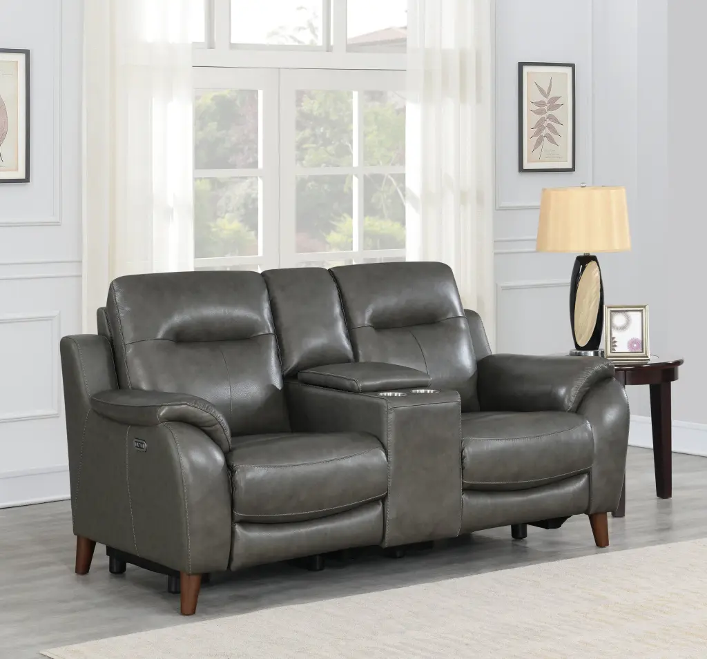 Trento Power Console Loveseat Charcoal Grey Foam Leather Reclining Sofa steve silver furniture