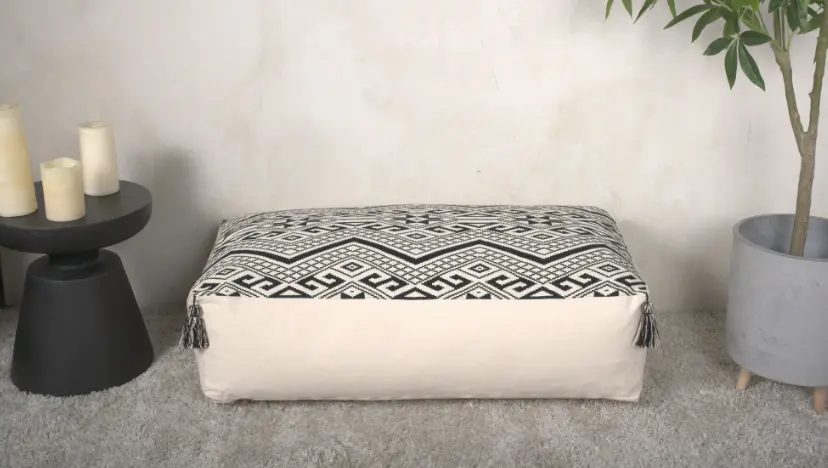 Kiki Rectangular Pouf Natural Black Fabric Footstool Living Room bazar