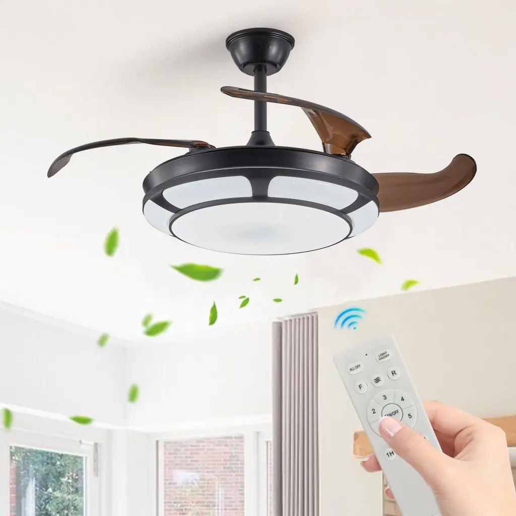 Modern Minimalist Invisible Ceiling Fan Light Retractable Fan LED Bedroom lighting commune