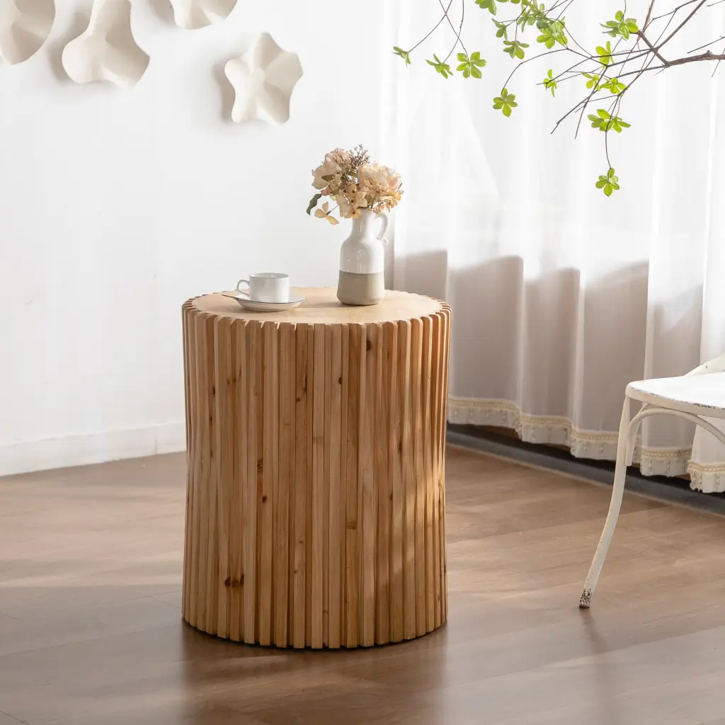 Retro Fashion Style Cylindrical Side Table Vertical Texture Relief spribung