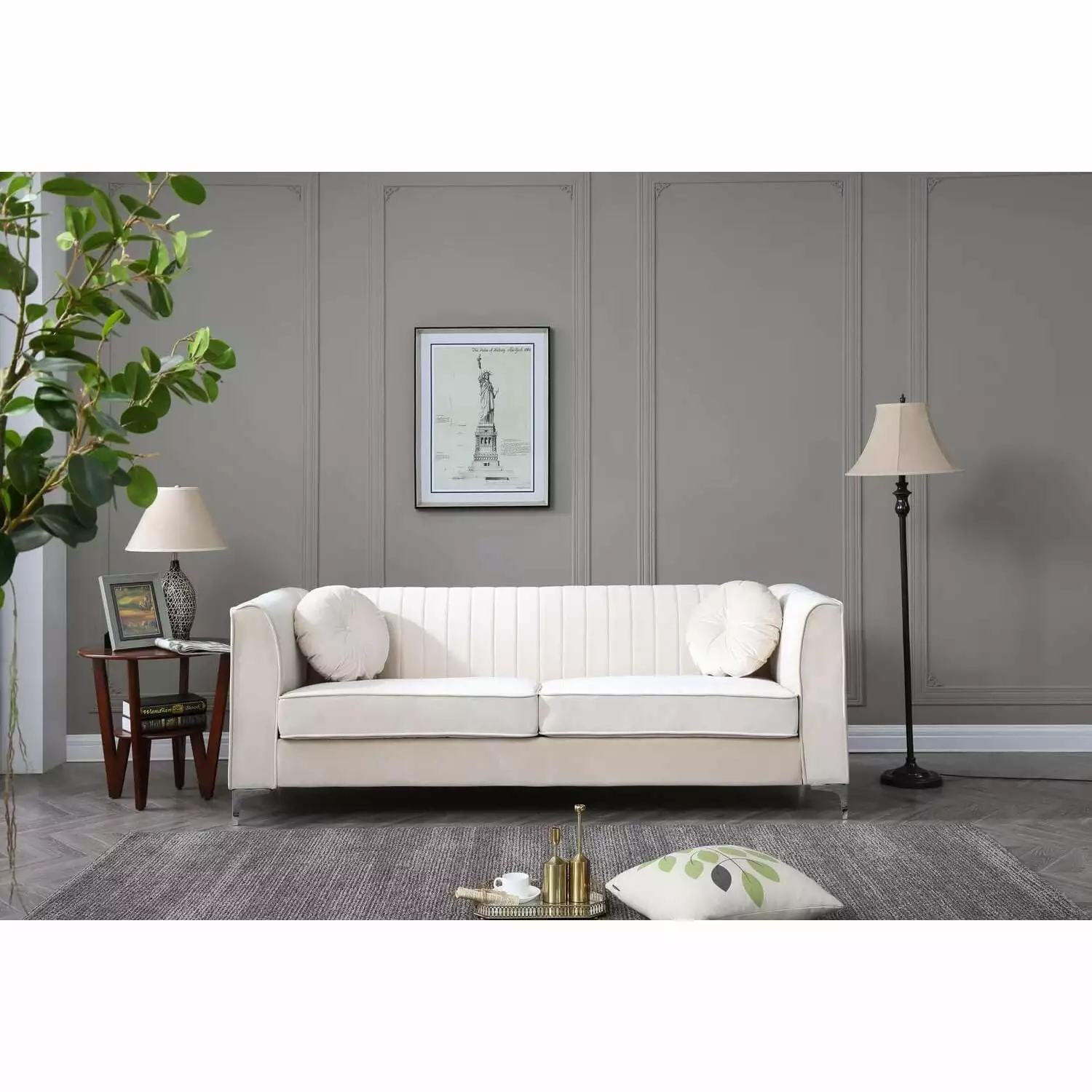 Homestock Retro Relaxation Sofa Ivory - Vintage Comfortable Living Room Furniture