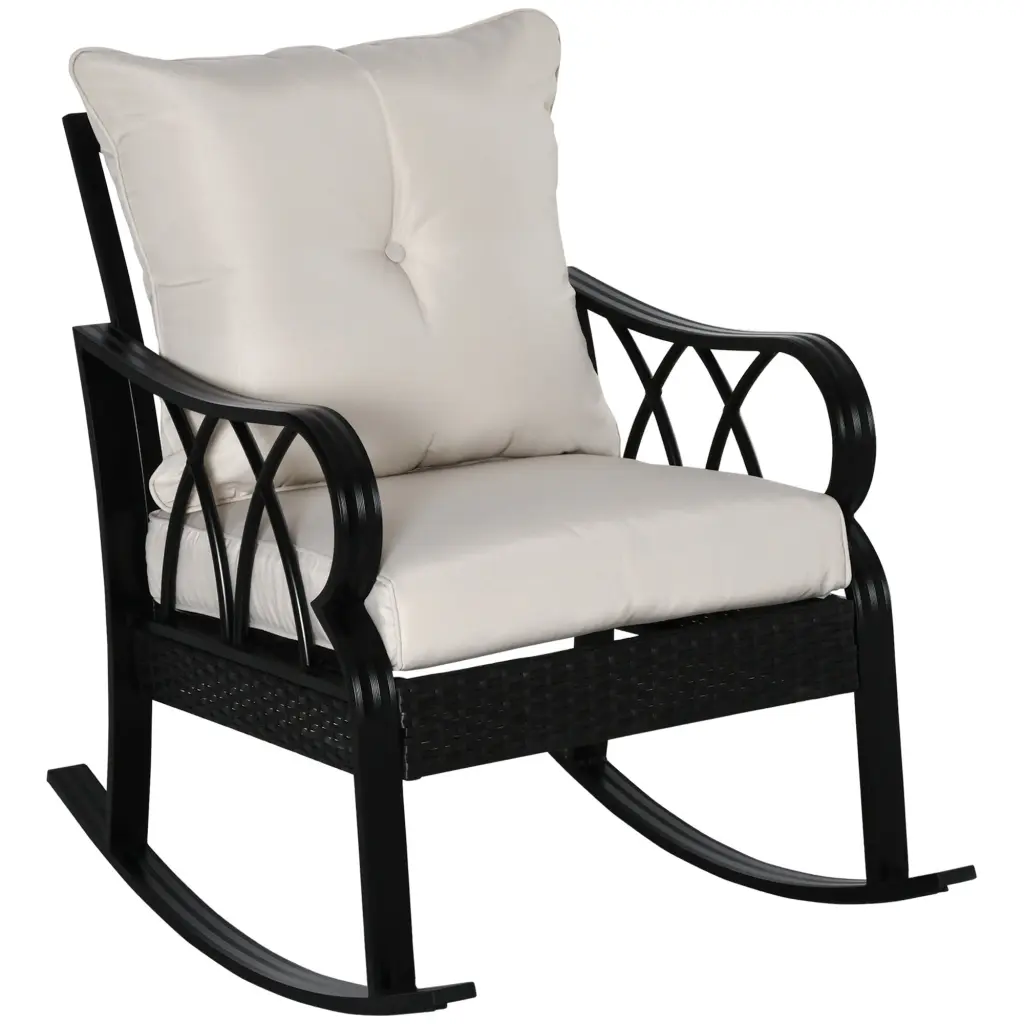 Outsunny Outdoor Wicker Rocking Chair Padded Cushions - Aluminum Frame aosom business