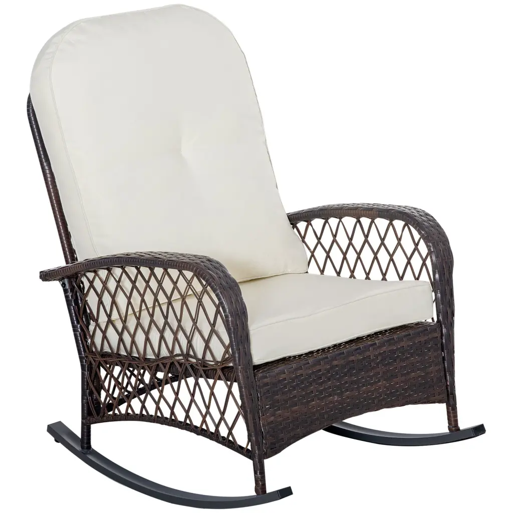 Outsunny Outdoor Wicker Rocking Chair Wide Seat Thick Soft Cushions Patio aosom business