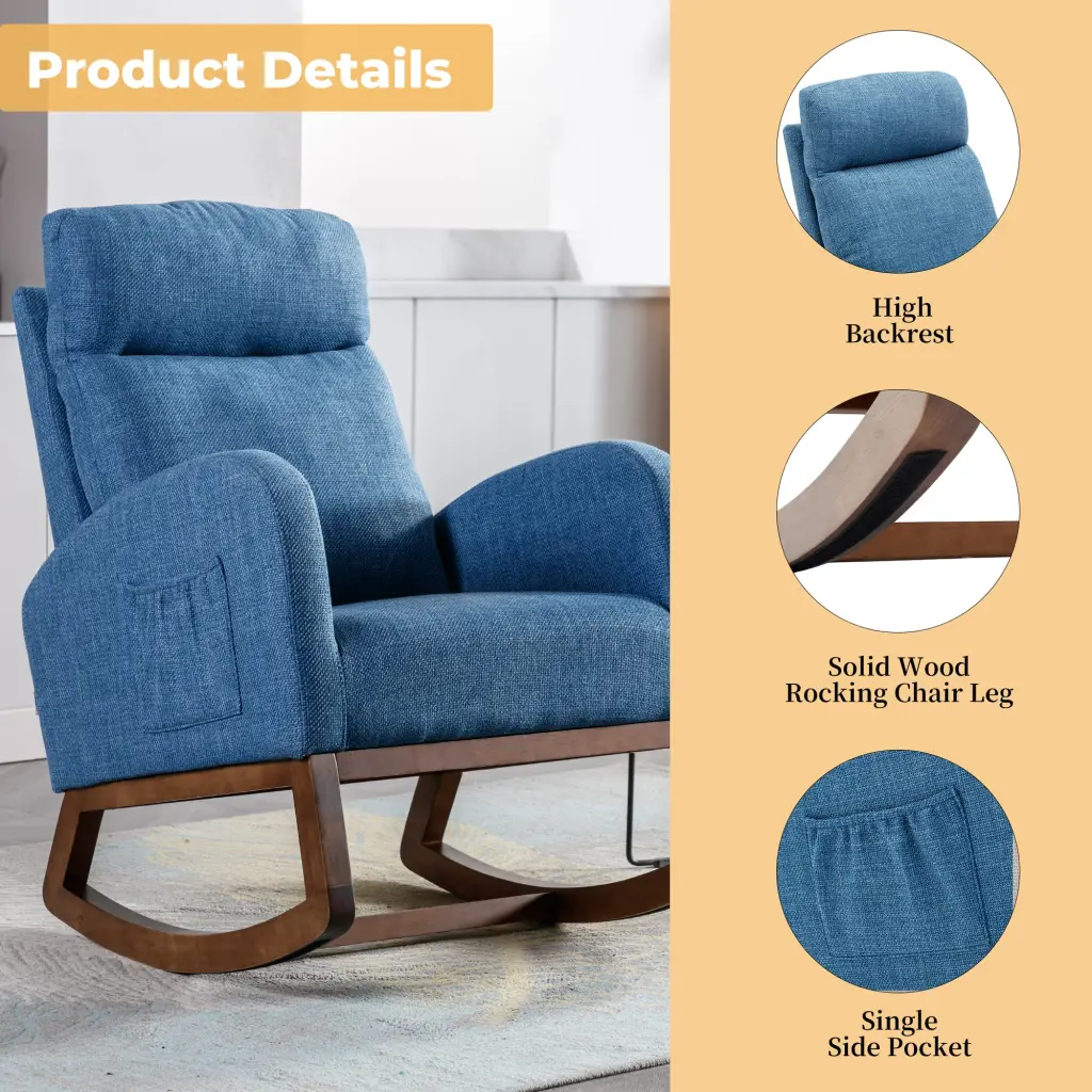 Coolmore Rocking Chair Modern Glider Chair Recliner Armchair Wooden Frame coolmore w-395