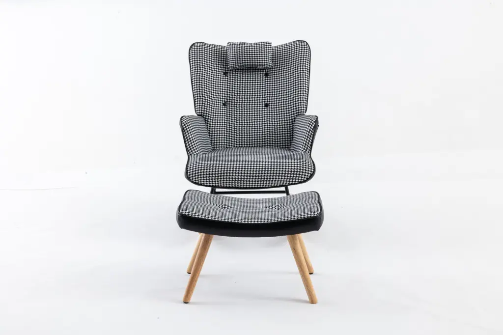 35.5 Inch Rocking Chair Footrest Soft Houndstooth Fabric Leather Comfortable Lounge Chair rnb