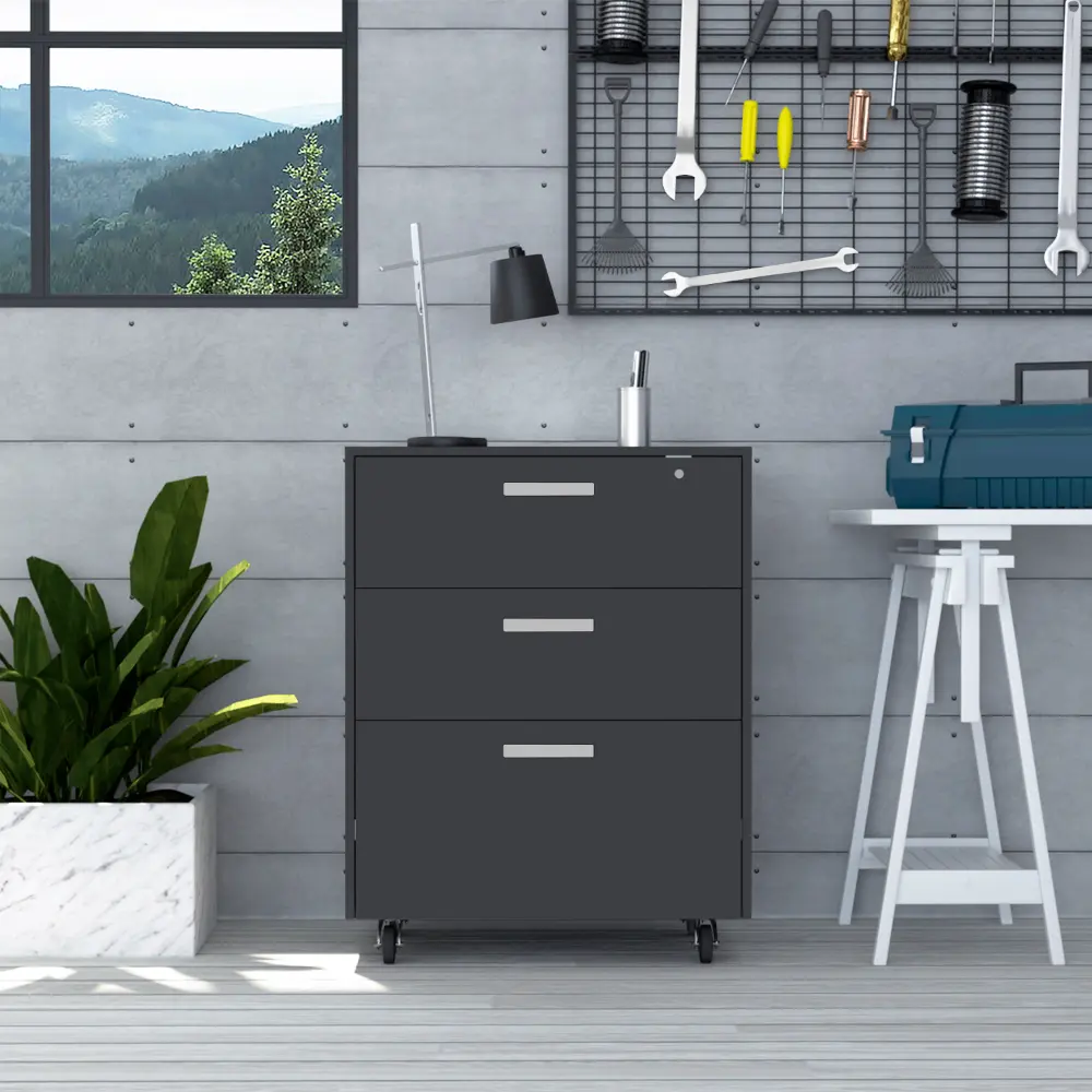 Multi Storage Cabinet 35 Inch Height Three Drawers and Four Wheels Black depot e-shop