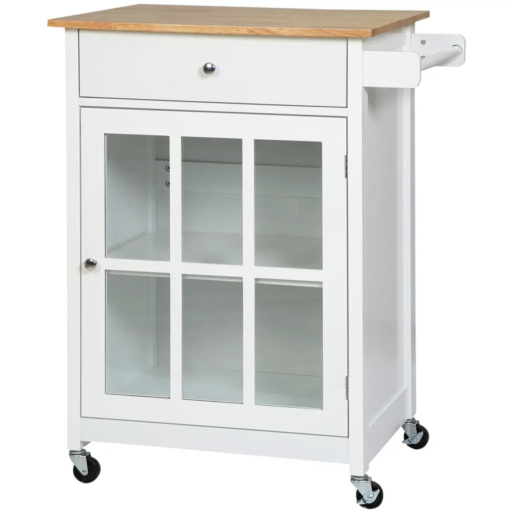 Homcom 27 Inch Rolling Kitchen Island Cart Drawer and Glass Door Cabinet aosom business