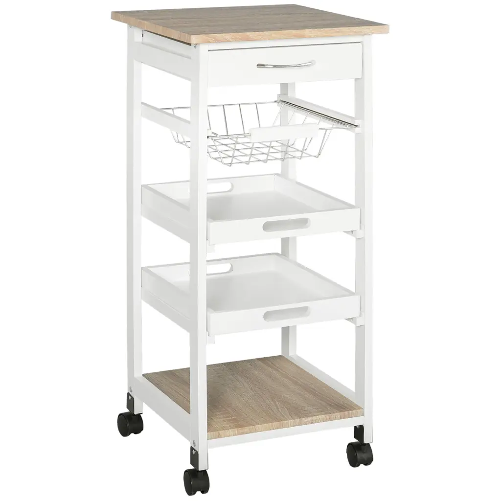 Homcom Mobile Kitchen Cart Rolling Kitchen Island Storage Solid Wood Kitchen Trolley aosom business