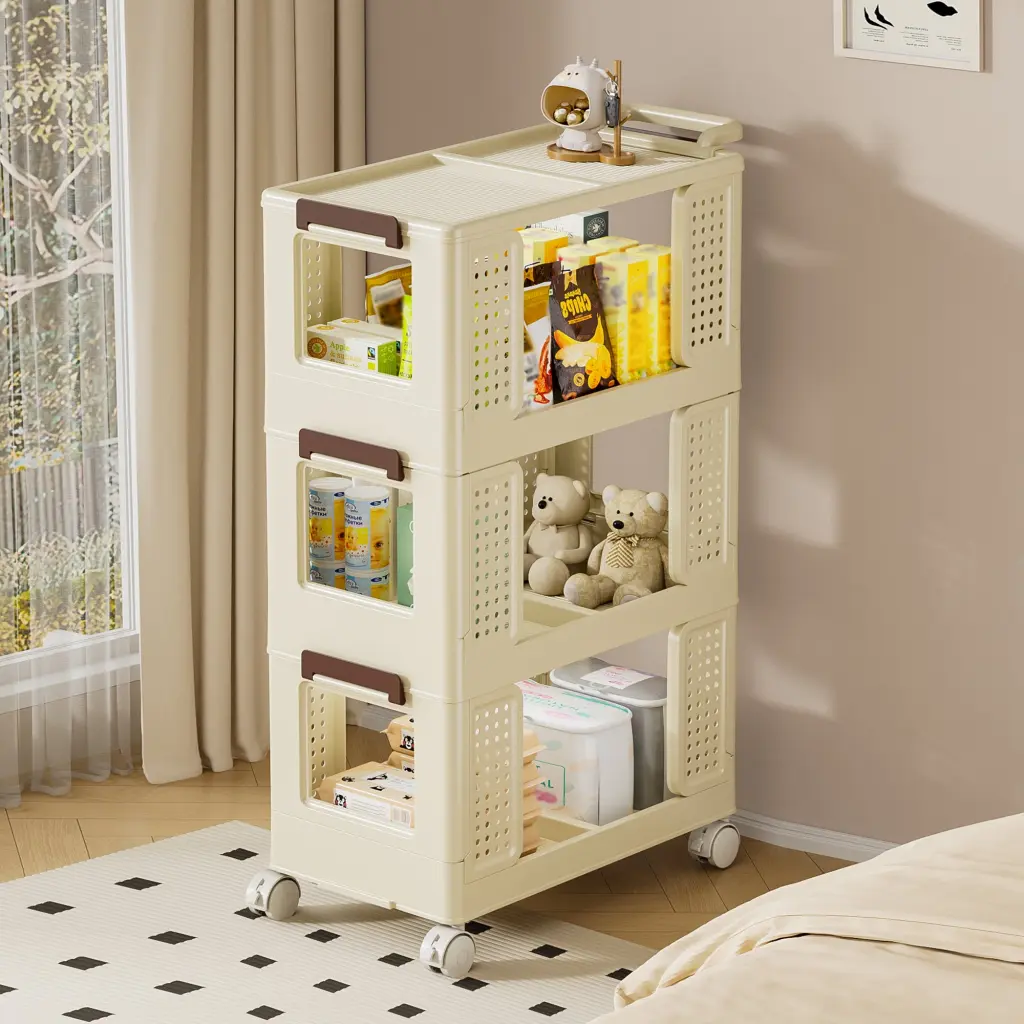 3 Tier Kitchen Storage Cart Multifunction Rolling Organizer Pantry and Bathroom leavader
