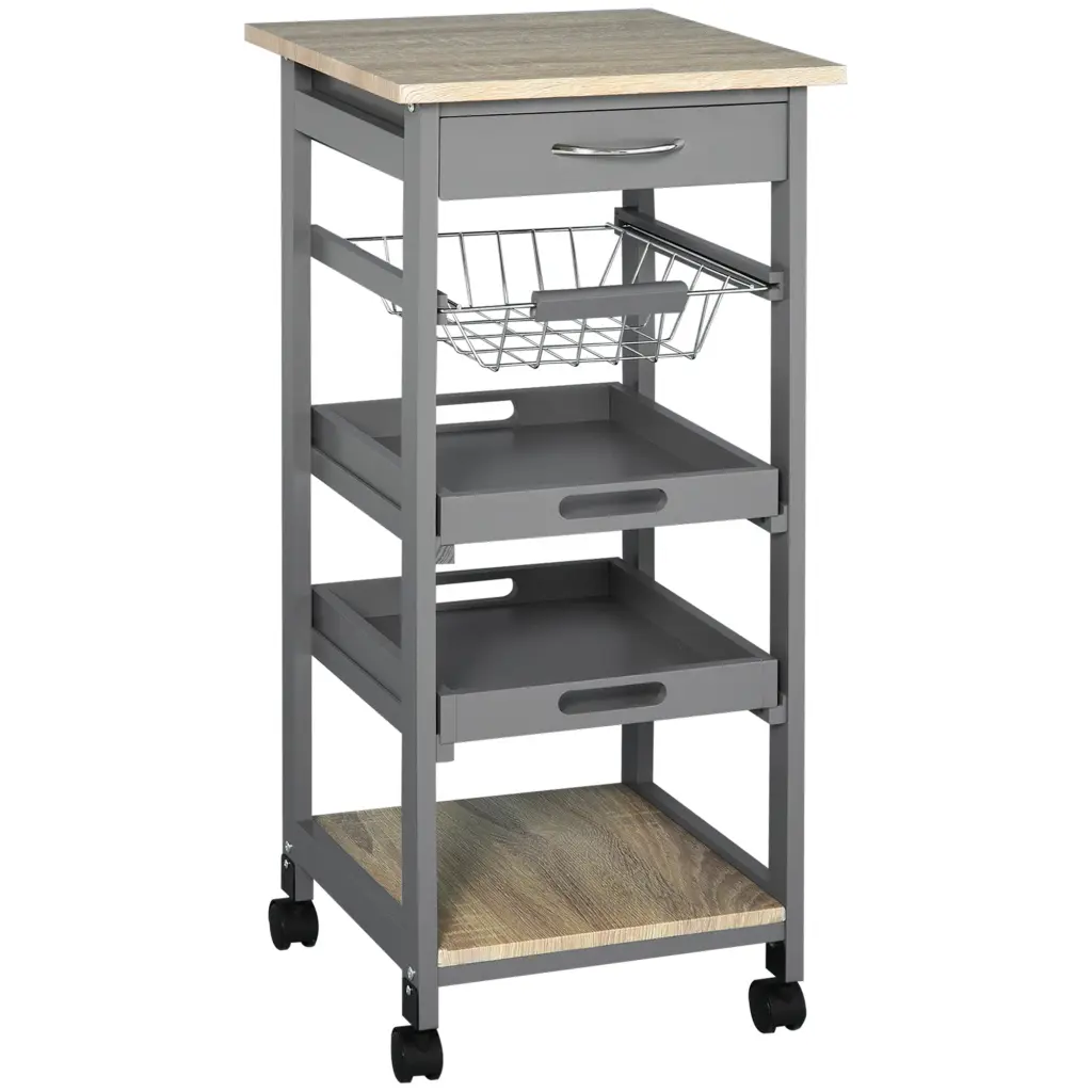 Mobile Rolling Kitchen Island Trolley Serving Cart Underneath Drawers aosom business