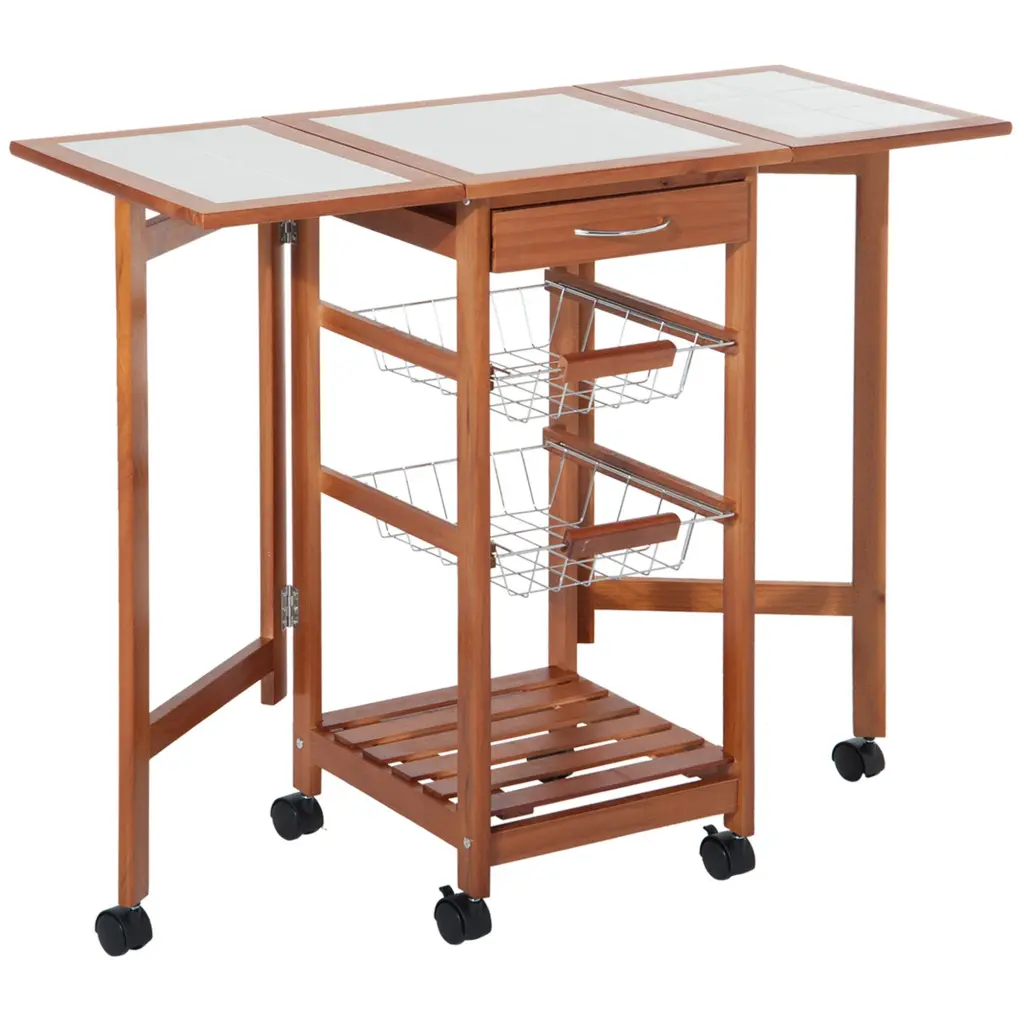 Homcom 37 Inch Modern Wooden Kitchen Island Drop Leaf Rolling Cart aosom business