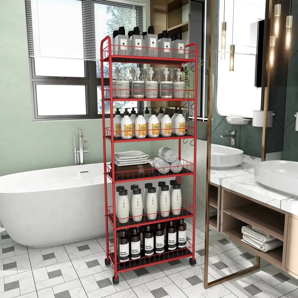 Red 6 Tier Slim Rolling Storage Cart - Mobile Shelving Unit Wheels rnb