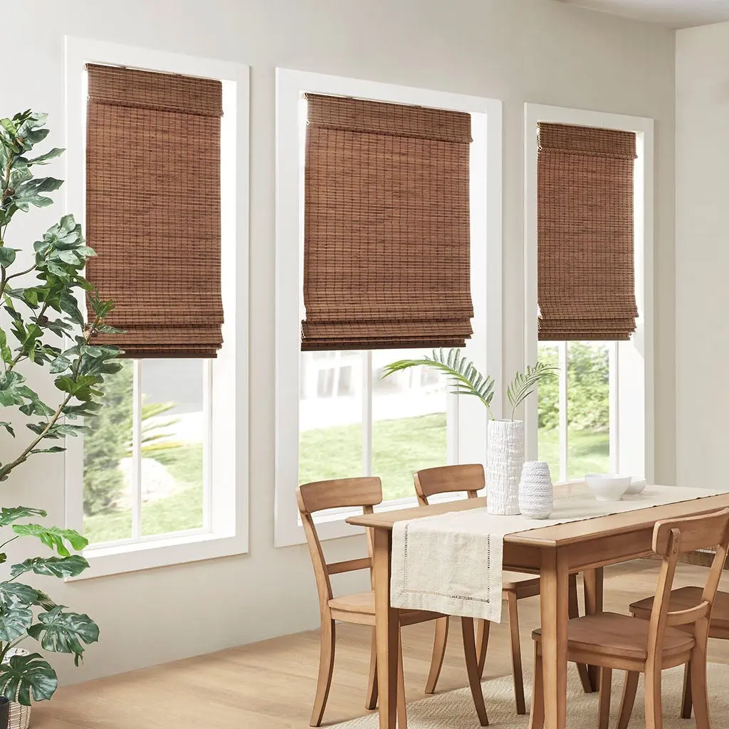 Bamboo Light Filtering Roman Shade 64 Inch Teak Bamboo Window Treatment jla