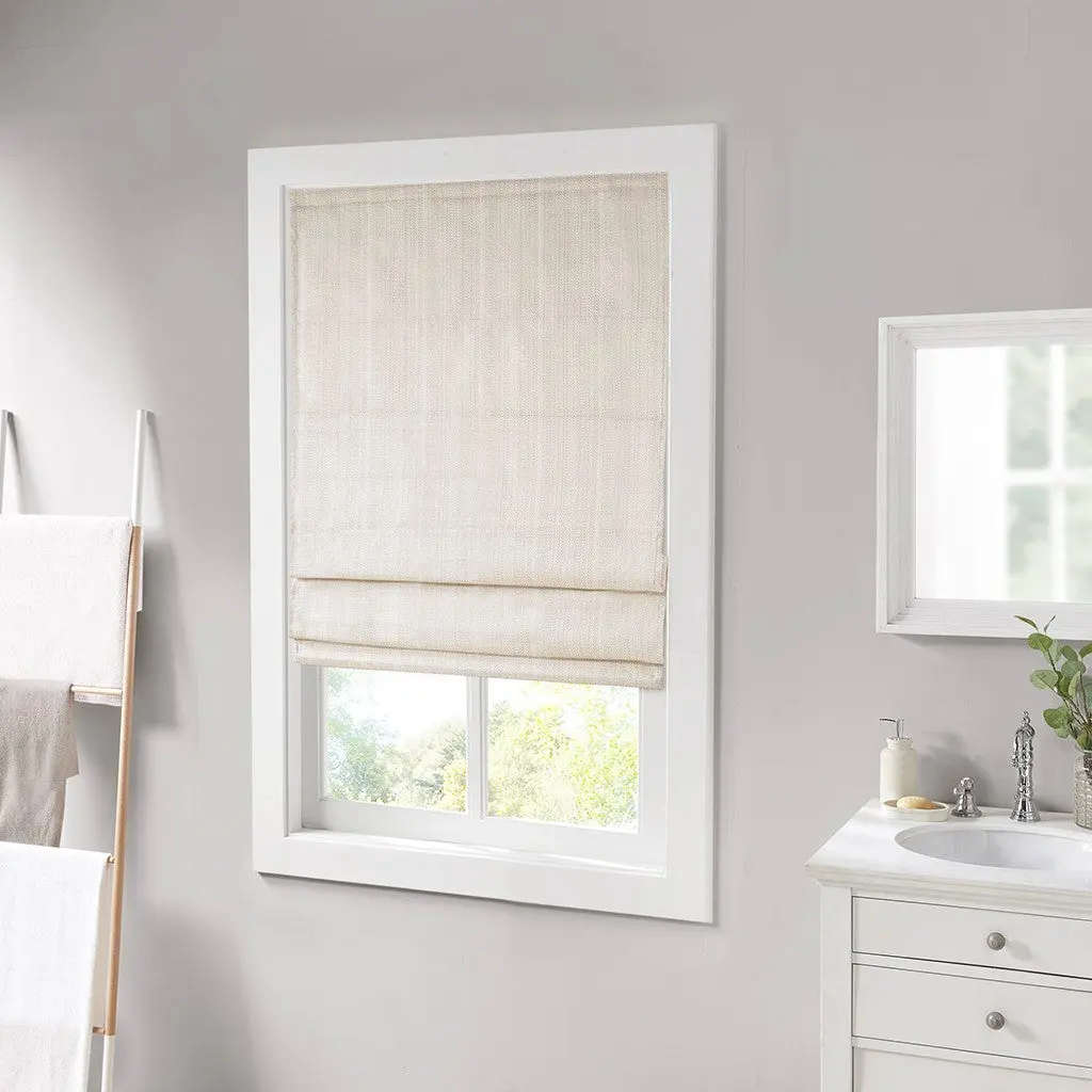 Binquireetweave Ivory Polyester Room Darkening Cordless Roman Shade jla