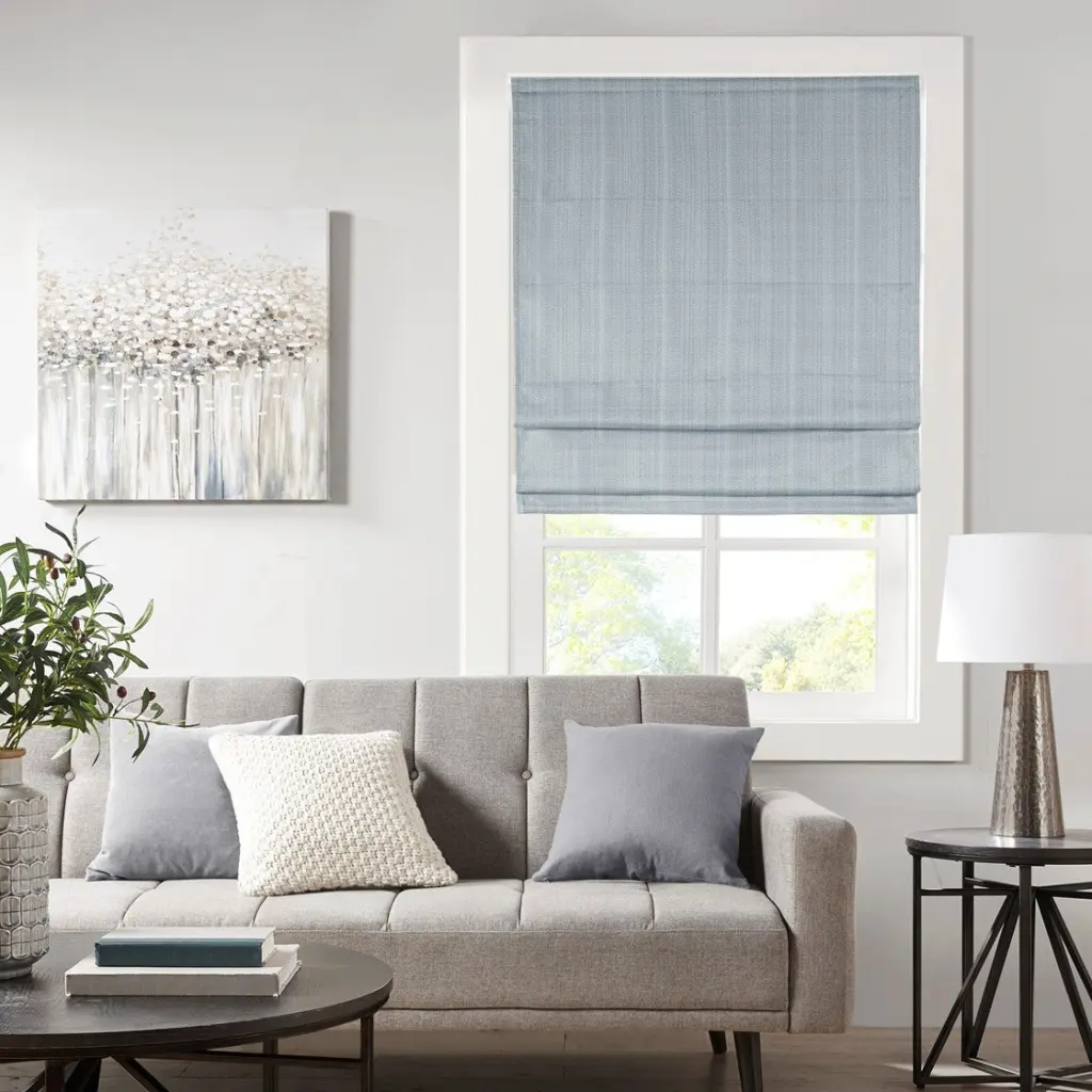 Binquireetweave Room Darkening Cordless Roman Shade Light Blue Polyester Window Treatment jla