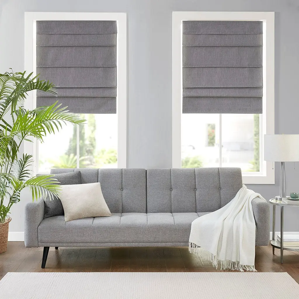 Faux Linen Cordless Total Blackout Roman Shade Grey Polyester Window Treatment jla