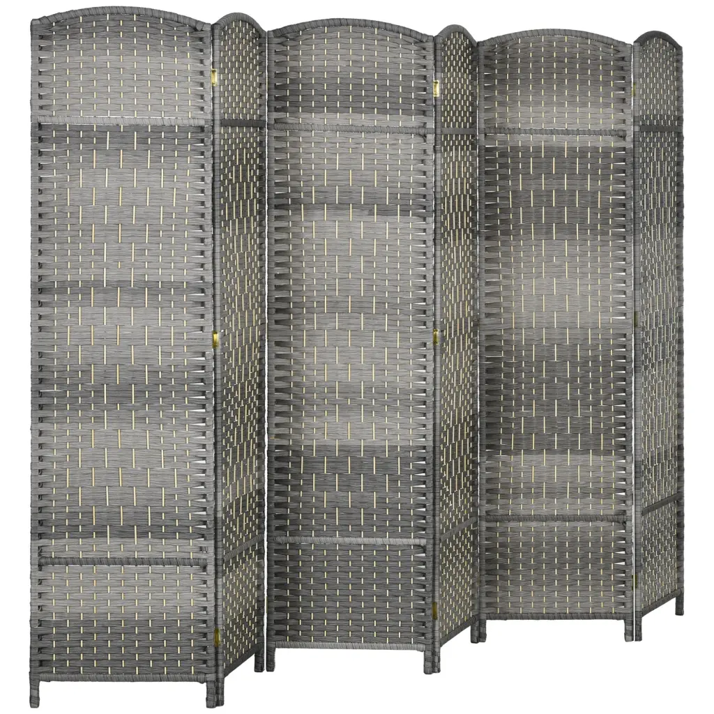 Homcom 6 Panel Room Divider 6 Feet Tall Folding Privacy Screen Hand Woven Natural Bamboo aosom business