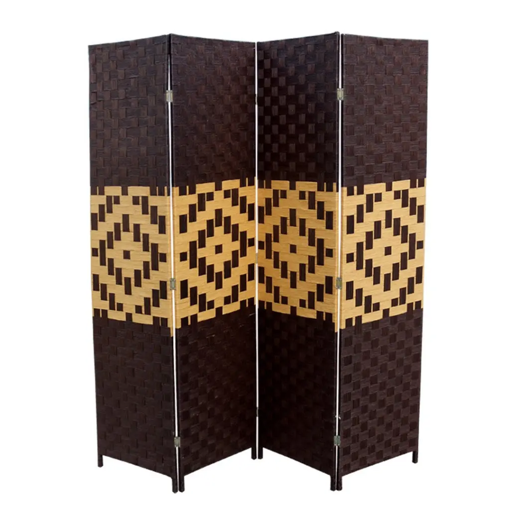 70.75 Inch Tall 4 Panel Room Divider Weave Design - Espresso and Black Screen california home