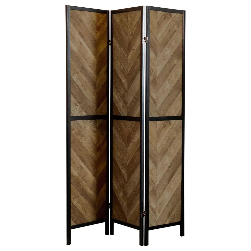 Rustic Herringbone 3 Panel Folding Screen Brown Farmhouse Room Divider furniture max