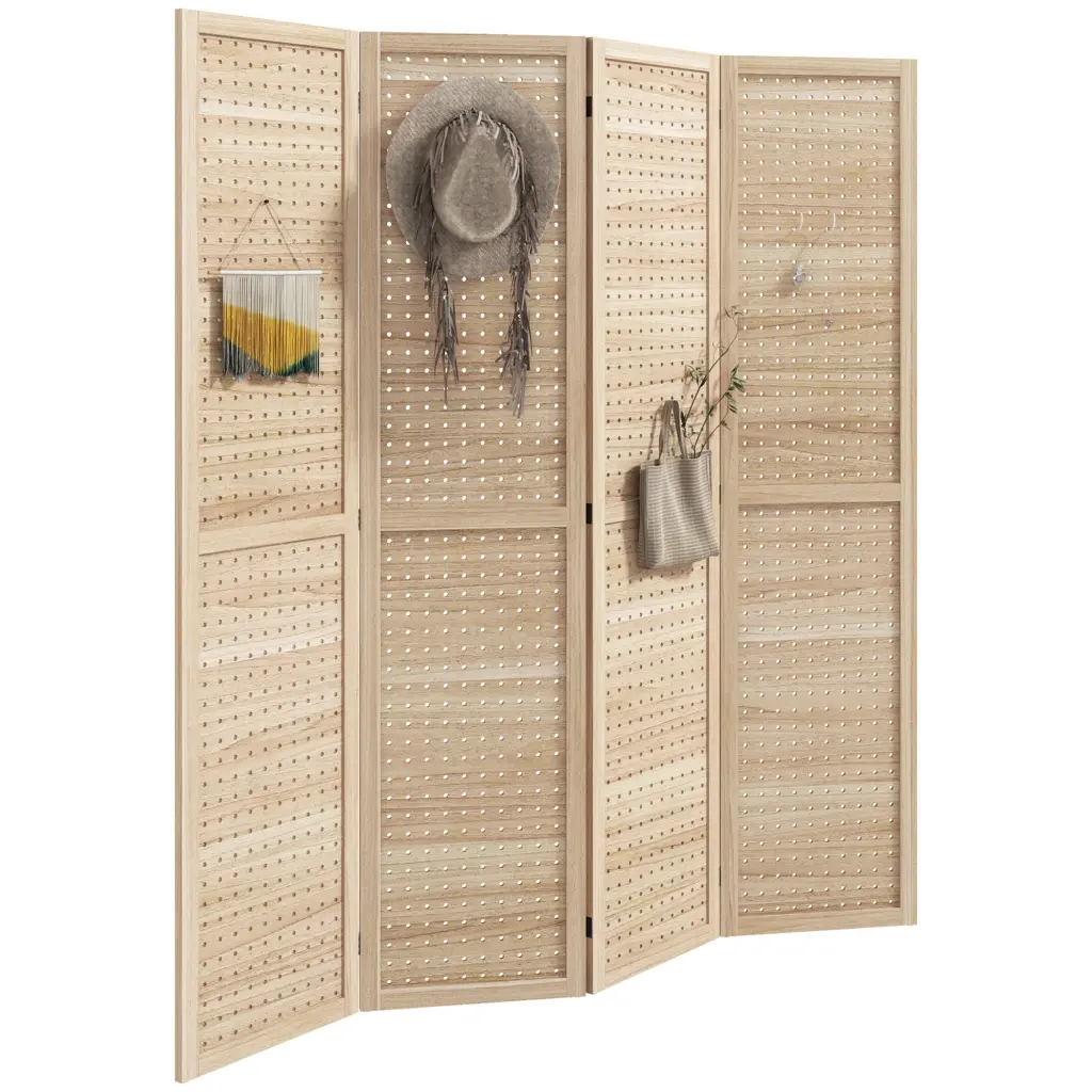 Homcom 4-Panel Room Divider, 5.6 Foot Tall Wood Folding Privacy Screen aosom business