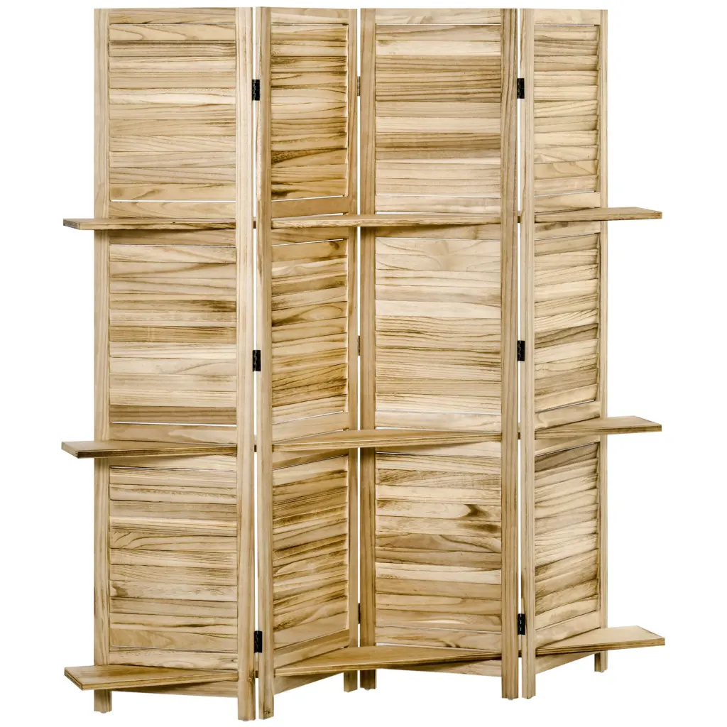 Homcom 4 Panel Folding Room Divider 5.6 Ft Paulownia Wood aosom business