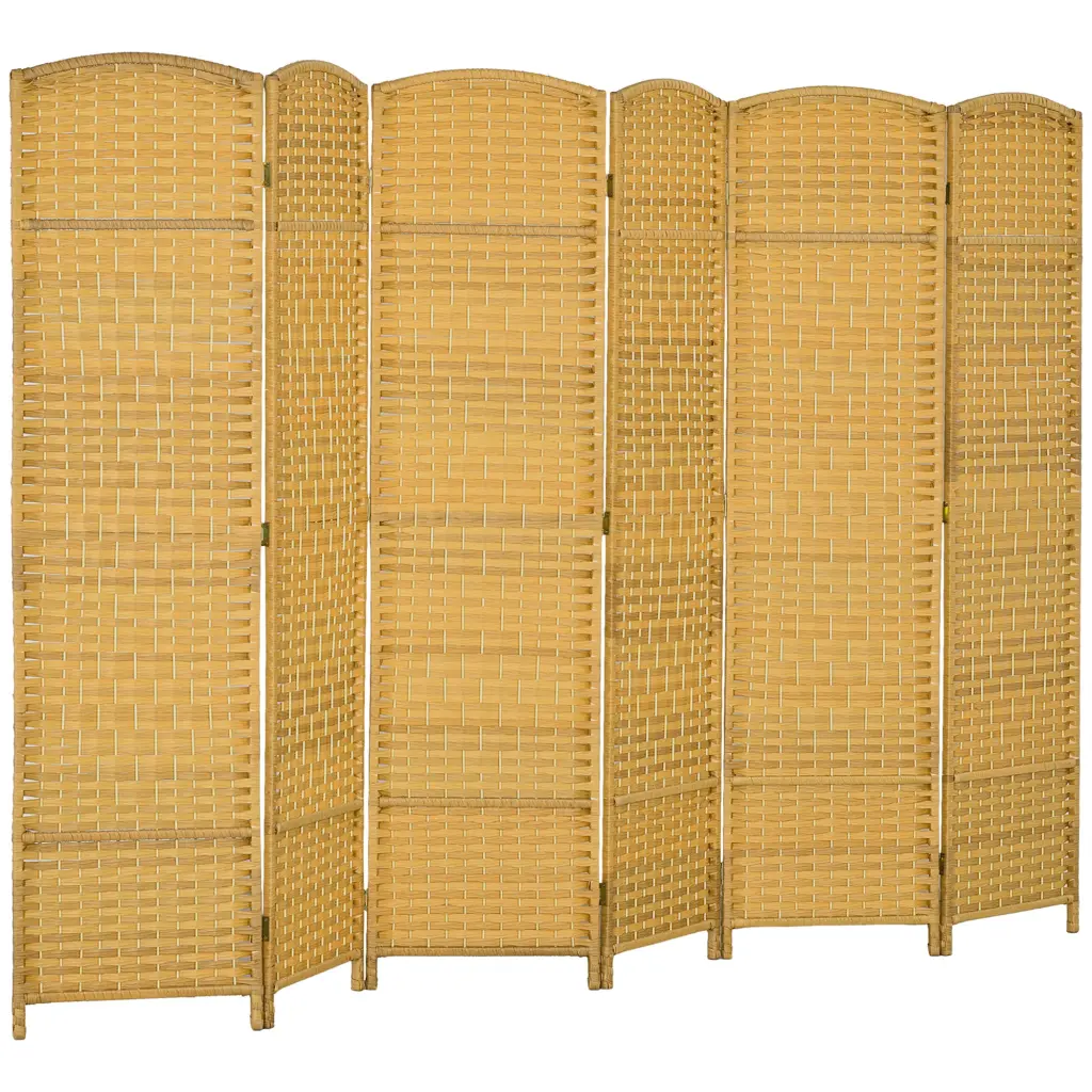 HomCom 6 Panel Room Divider 6 Foot Tall Folding Privacy Screen Hand Woven aosom business
