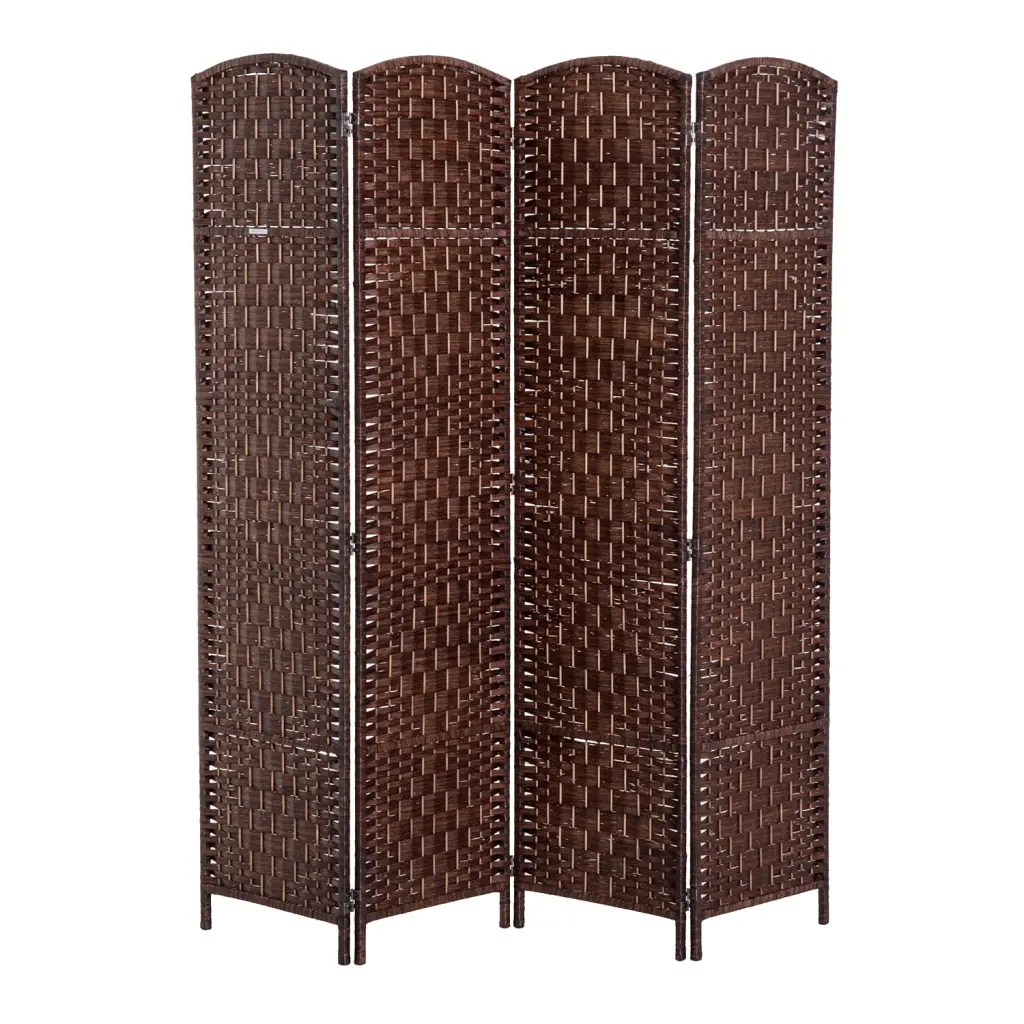 6' Tall Wicker Weave 4 Panel Room Divider Privacy Screen Brown aosom business