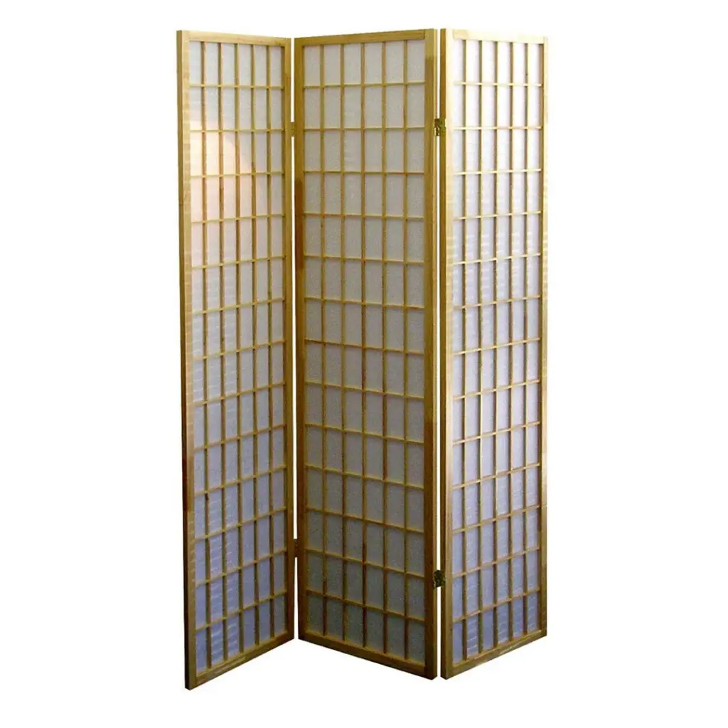 70 Inch Tall 3 Panel Japanese Style Room Divider Natural Wood Finish california home